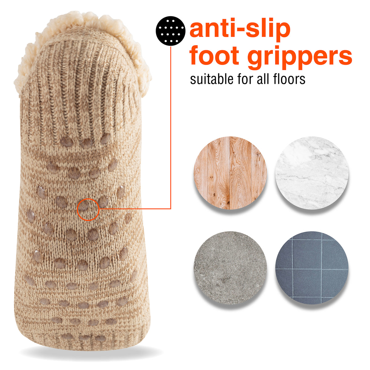 1PK Womens Sherpa Lined Slipper Socks Beige