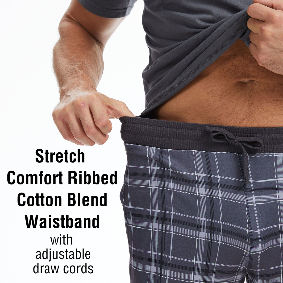 Mens Grey Checked Short Sleeve Long Pyjama Set 