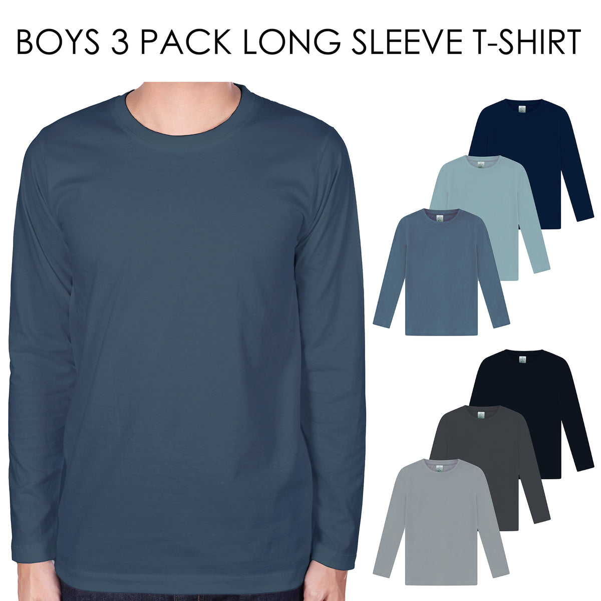 Boys TEW 3 Pack LS T- Shirt Petrol/Olive/Stone