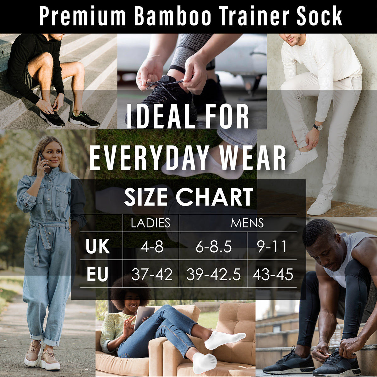 Womens 12 Pack Bamboo Trainer Socks (Black)