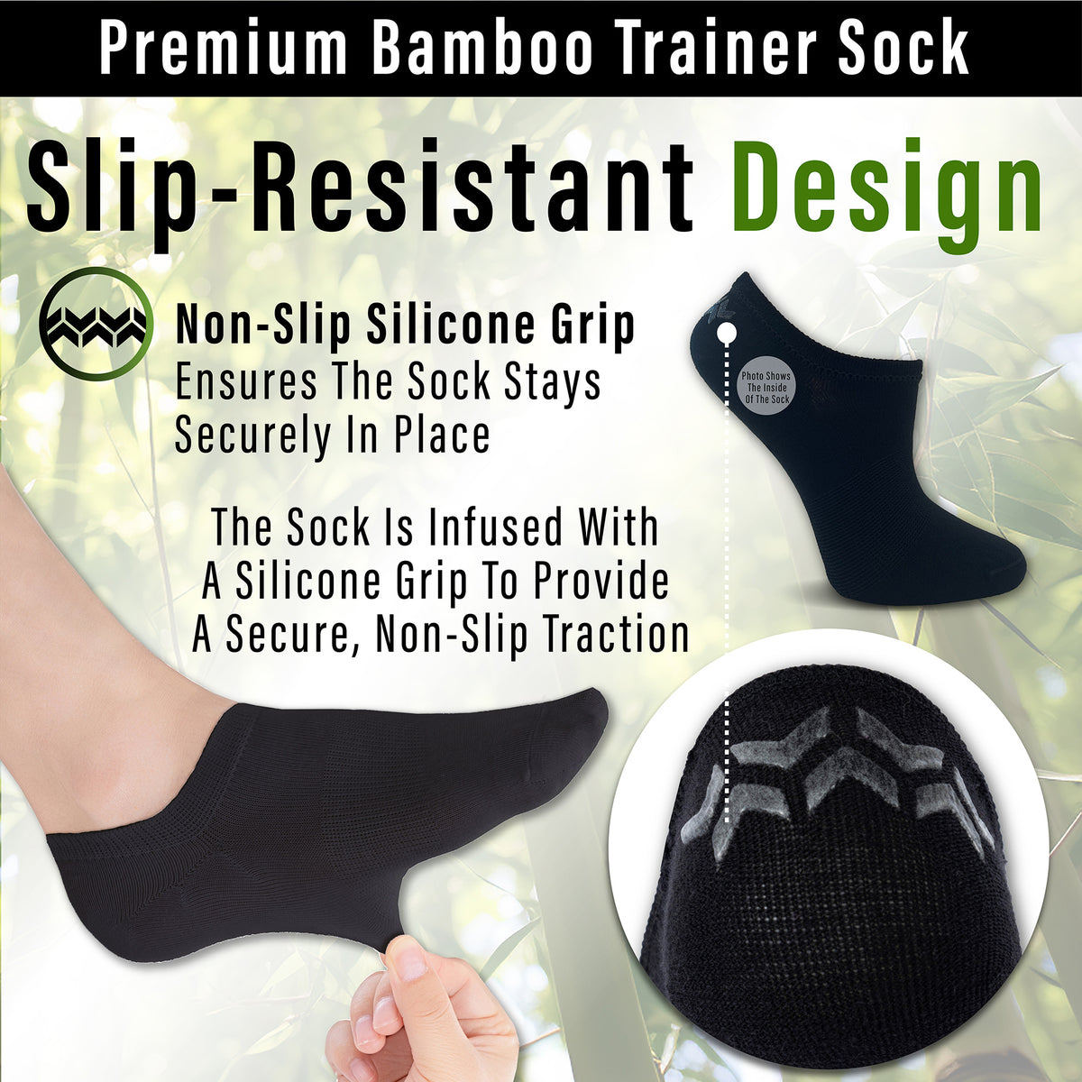 Womens 12 Pack Bamboo Trainer Socks (Black)