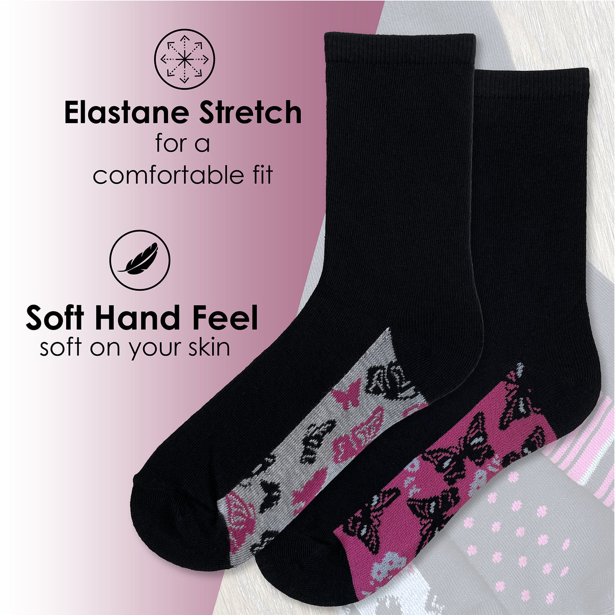 Womens 10 Pack Design Socks (Butterfly Footbed)