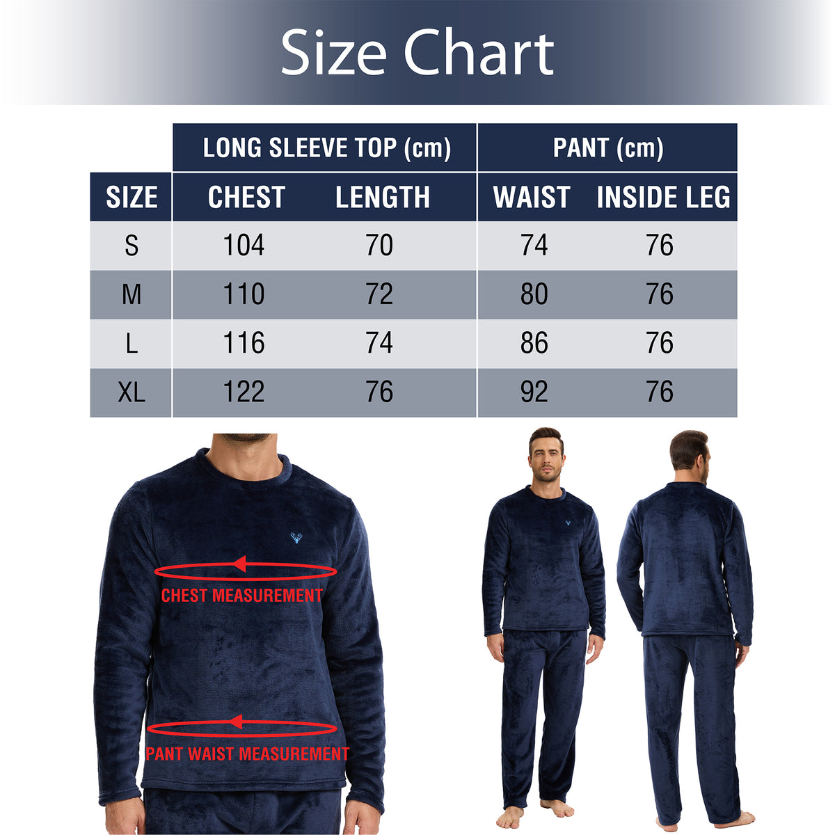 Mens Flannel Fleece Navy Pyjama Set 