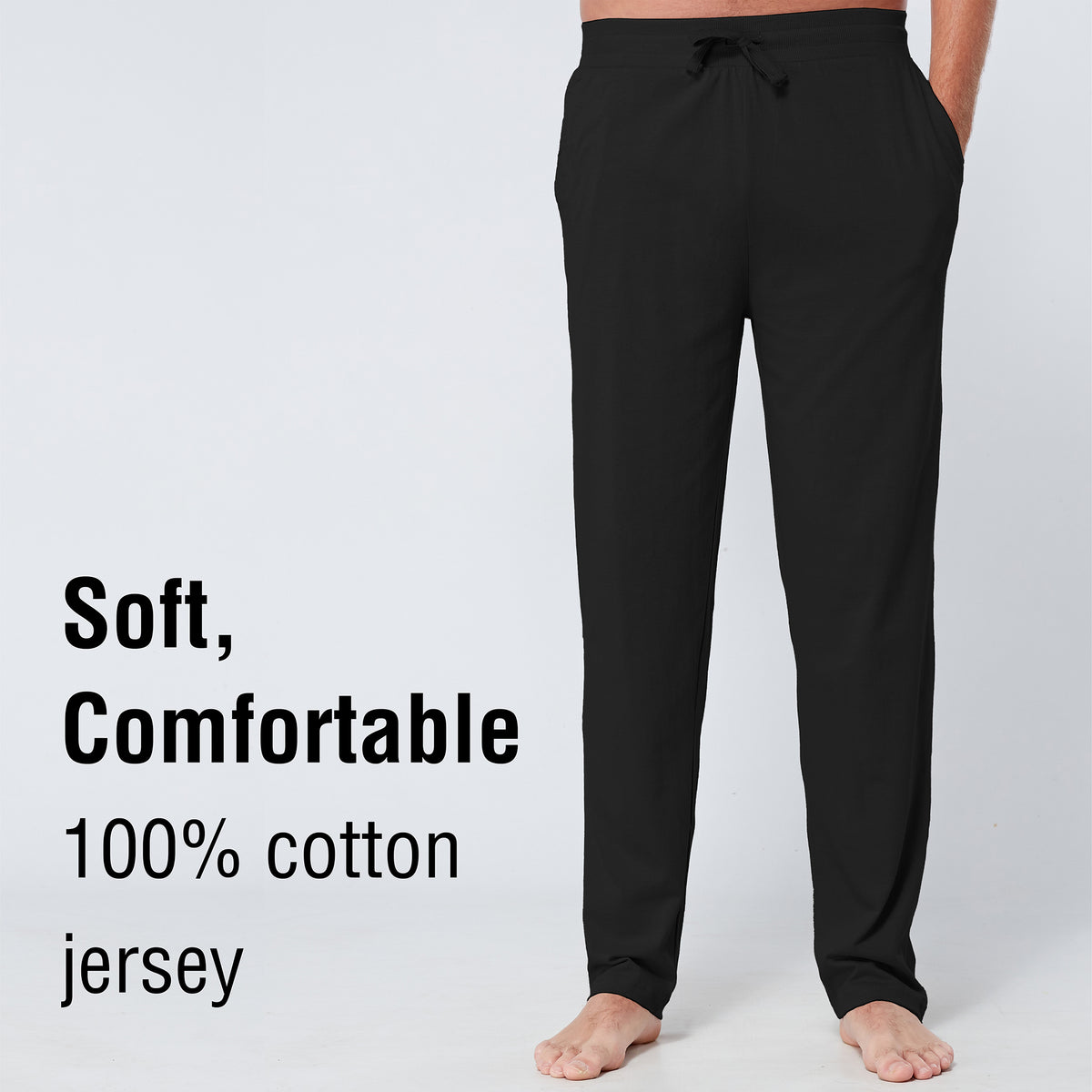 Black Open Leg Lounge Pants With Ribbed Waistband 