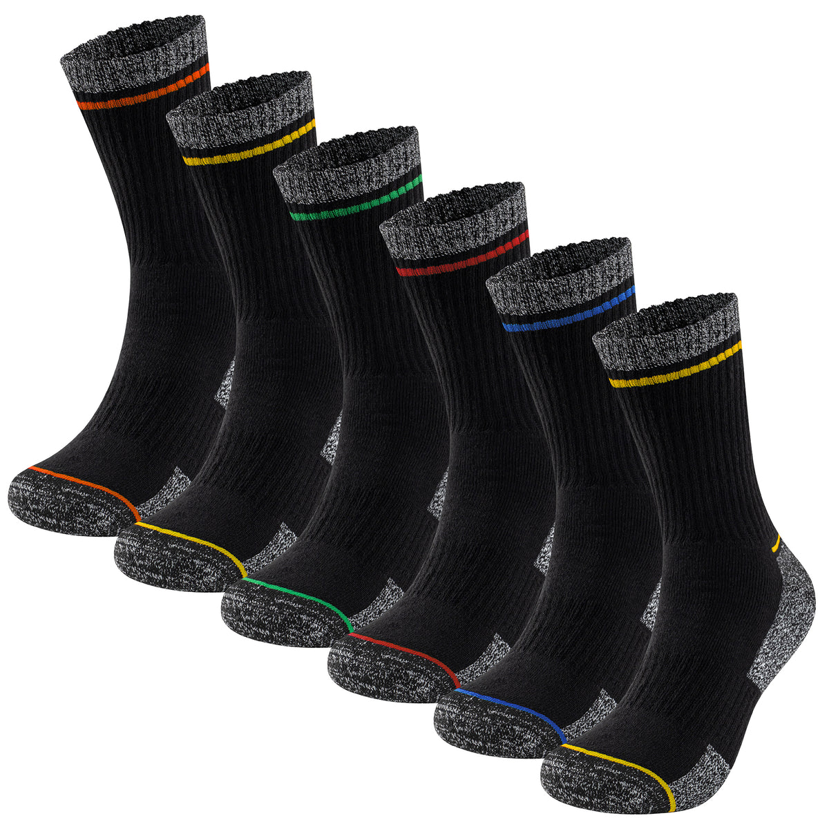 Mens 6 Pack Premium Cotton Blend Contrast Stripe Black Work Socks 