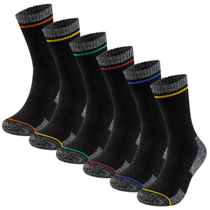 Mens 6 Pack Premium Cotton Blend Contrast Stripe Black Work Socks 