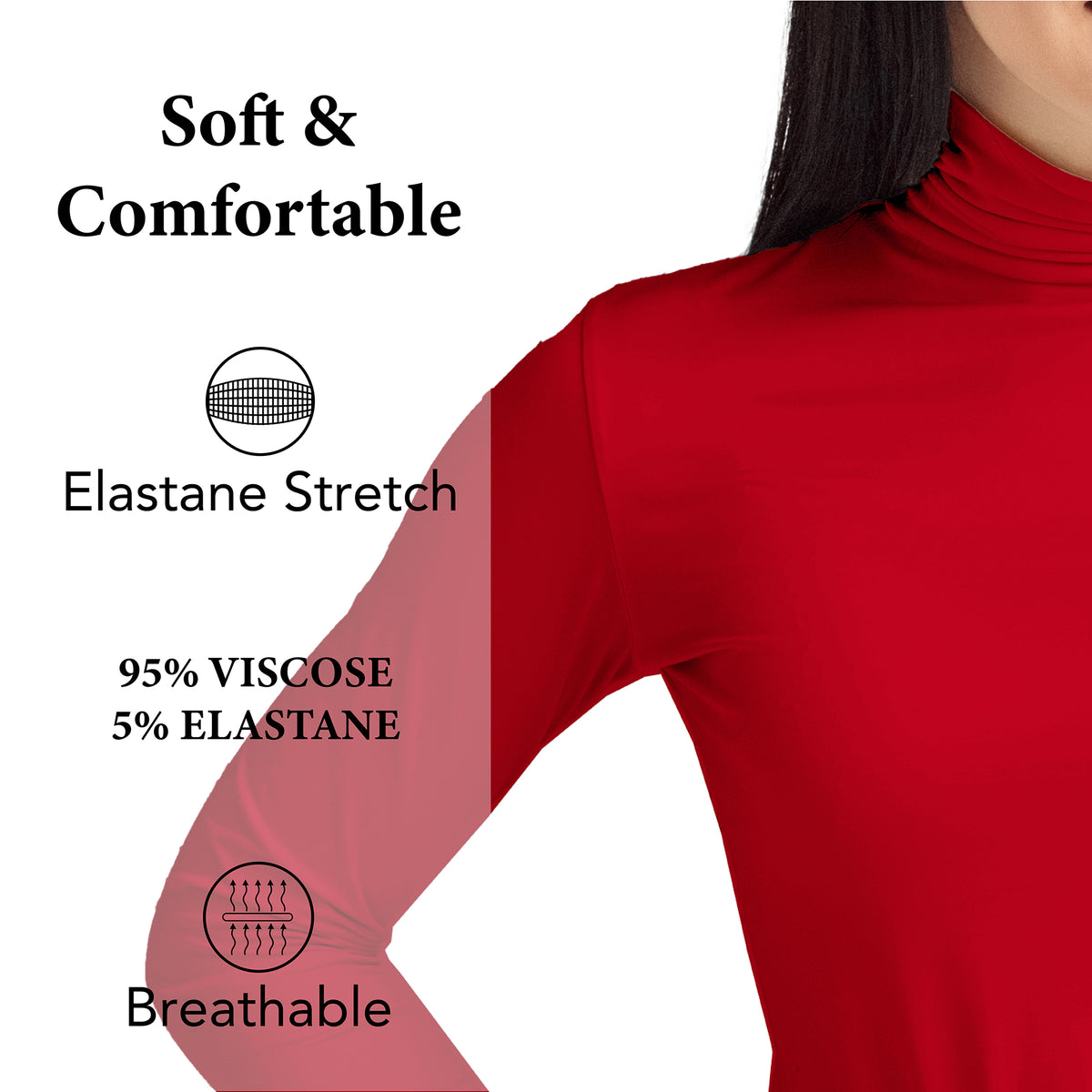 Ladies Long Sleeve Polo Neck Top Red