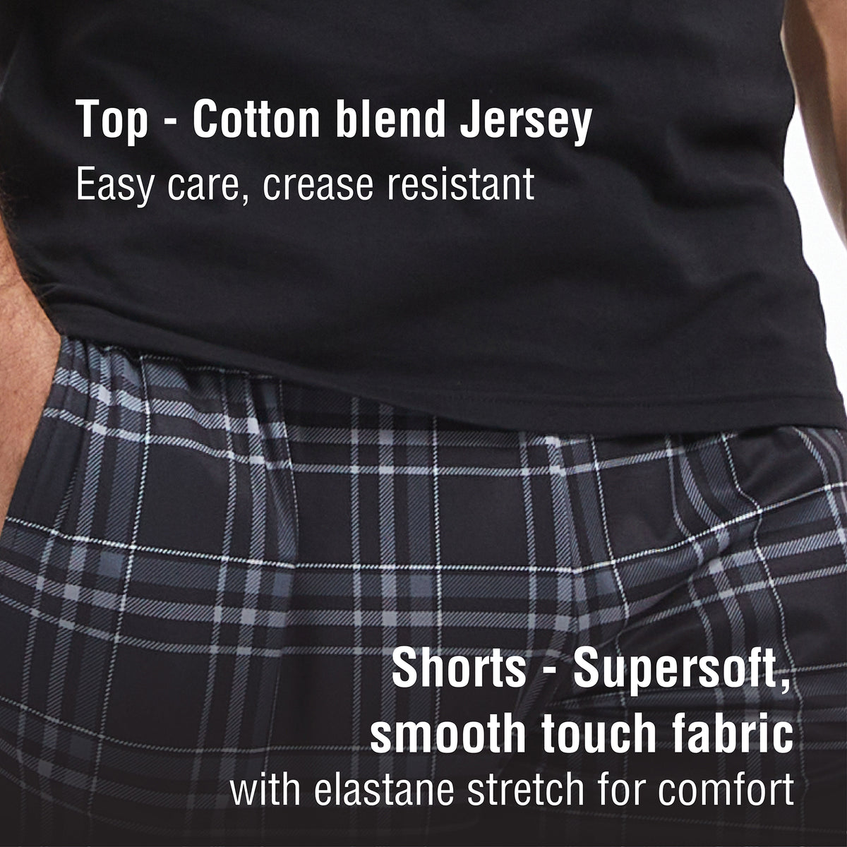 Mens Black Checked Shorty Pyjamas 