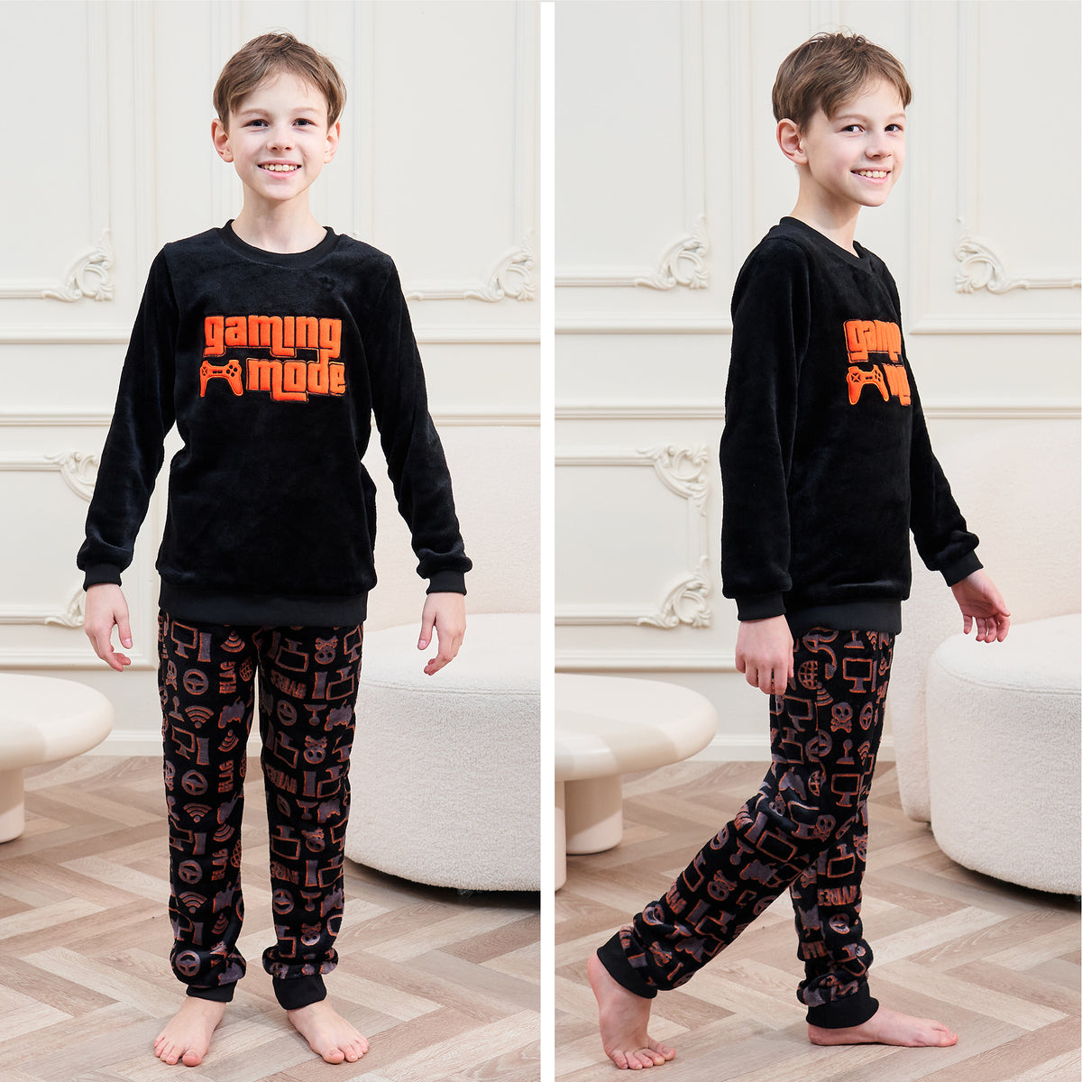 Boys Black Game controller Flannel Fleece Pyjama Set