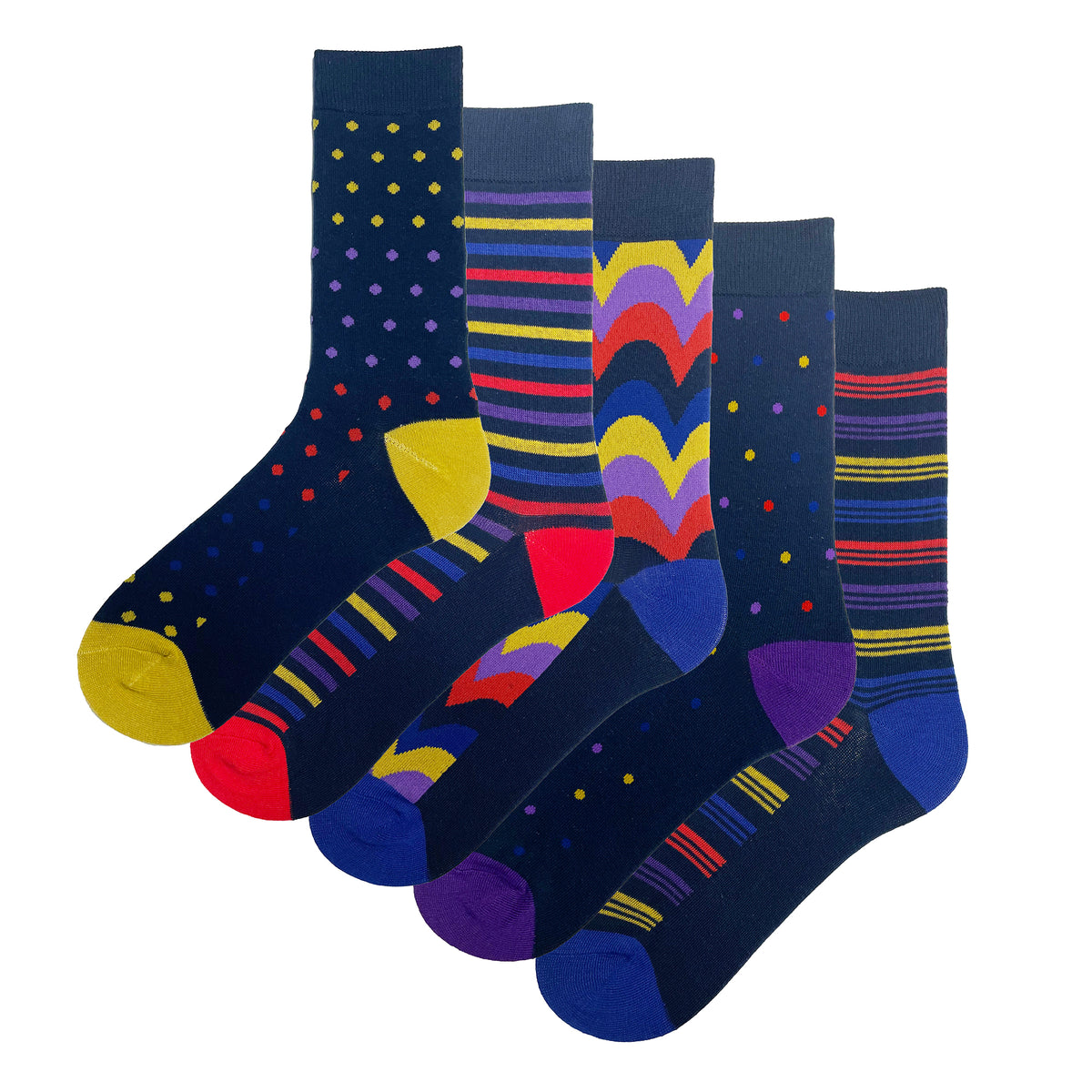 Mens Navy Dots/Stripes Socks 5 Pack