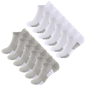Womens 12pk Half Terry White/Grey Striped Trainer Socks