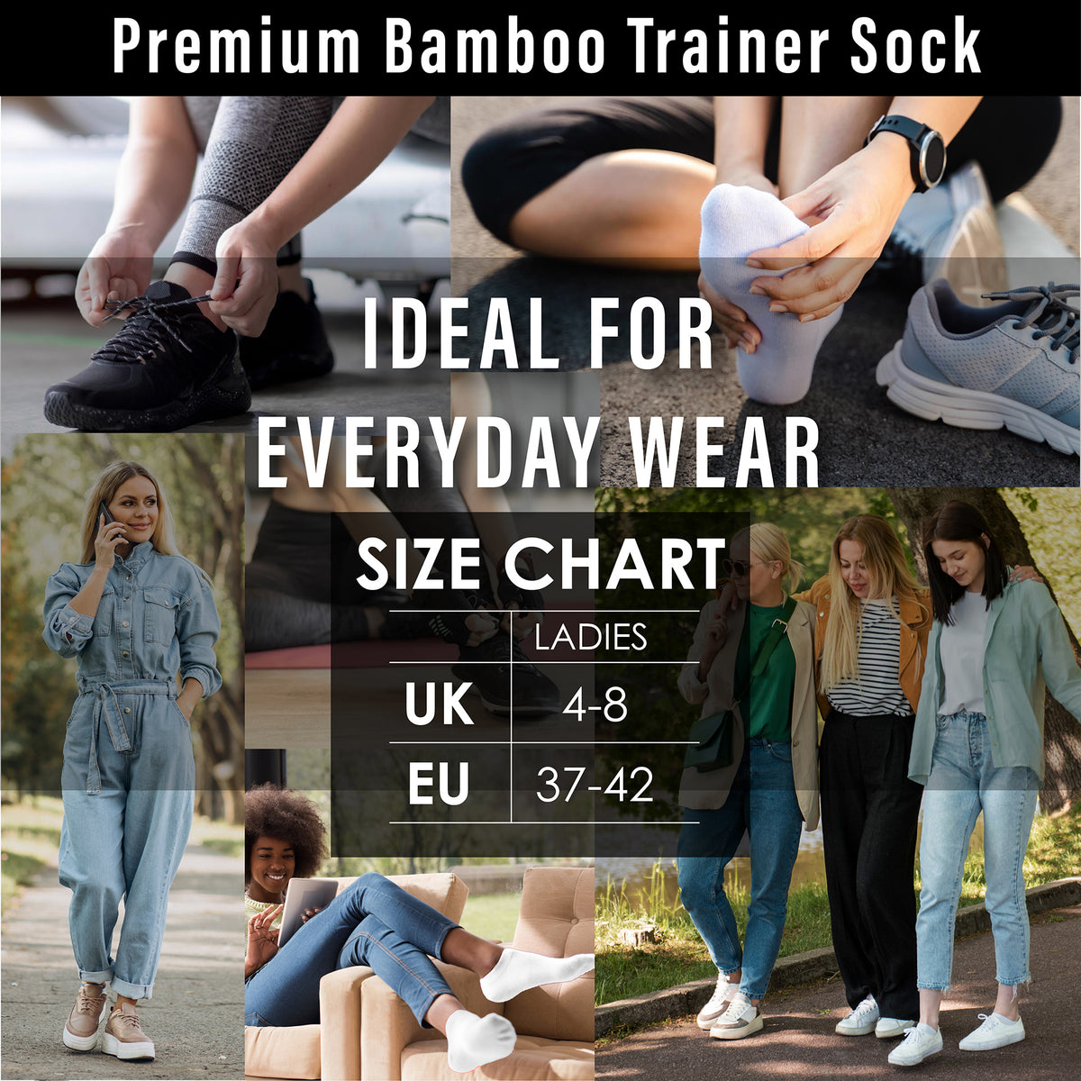 Womens 12 Pack Bamboo Trainer Socks (White)
