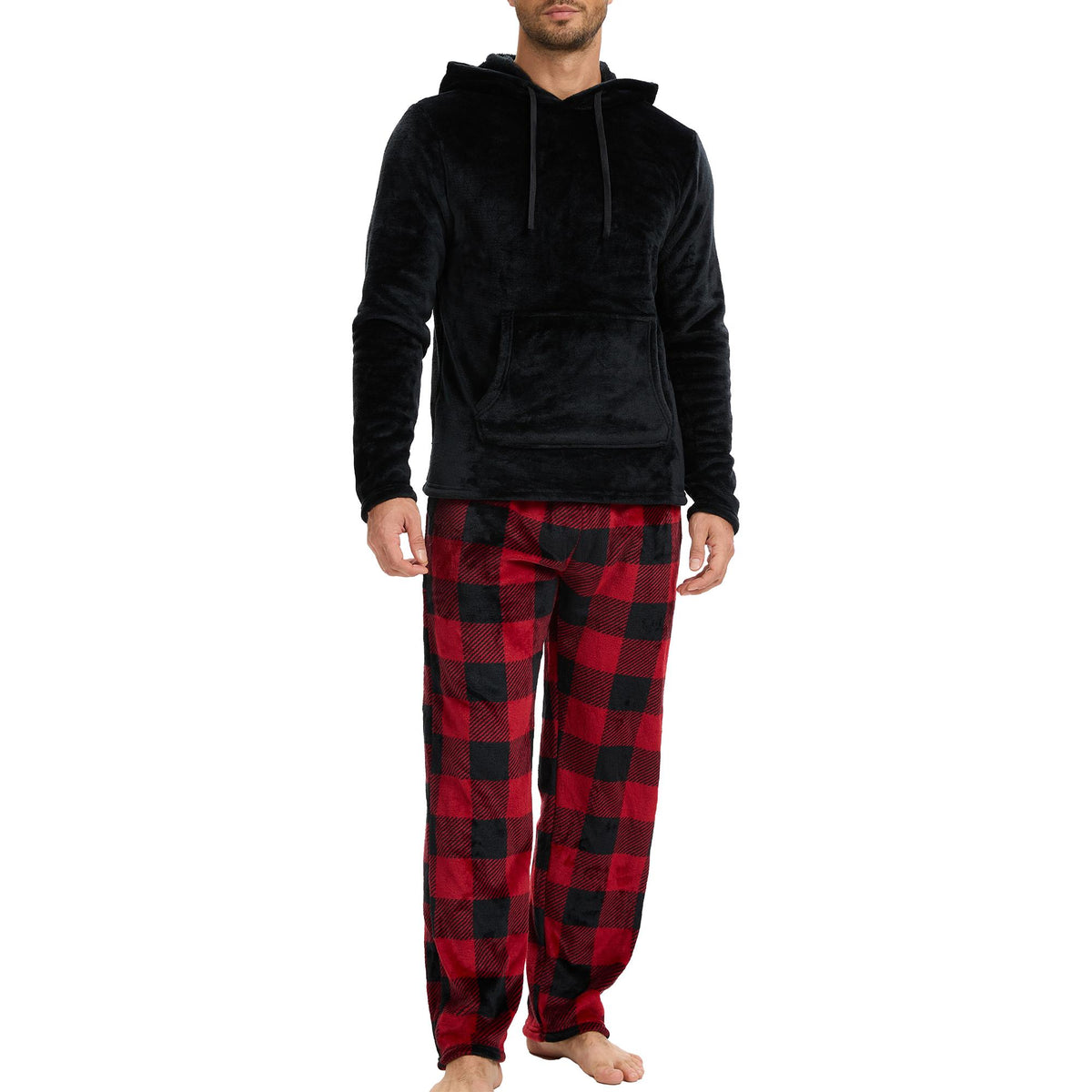 Mens Flannel and Sherpa Lined Red Pyjama Set