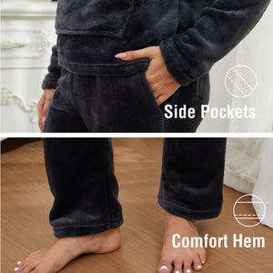 Ladies Charcoal Grey Flannel Fleece Pyjama Set 