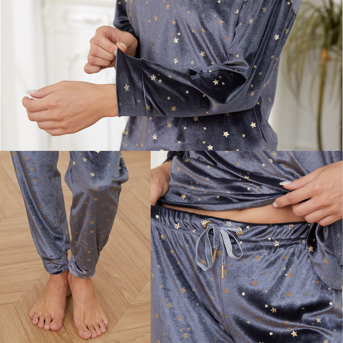 Ladies Supersoft Cosy Gold Foil Star Fleece Pyjamas