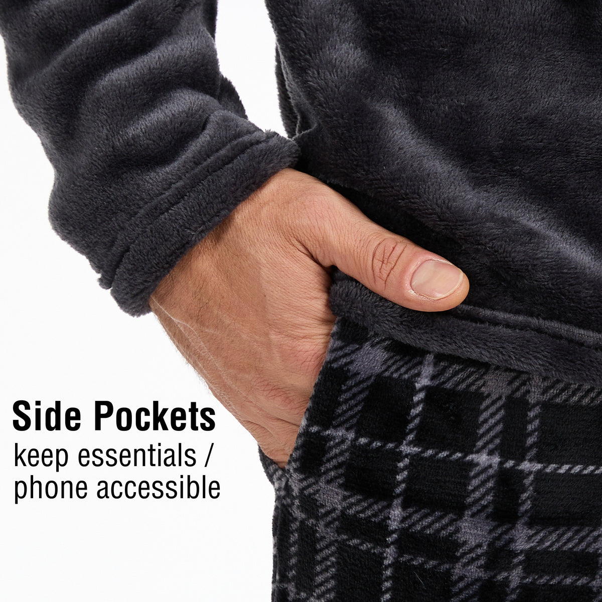 Mens Flannel Fleece Grey Check Pyjama Set 