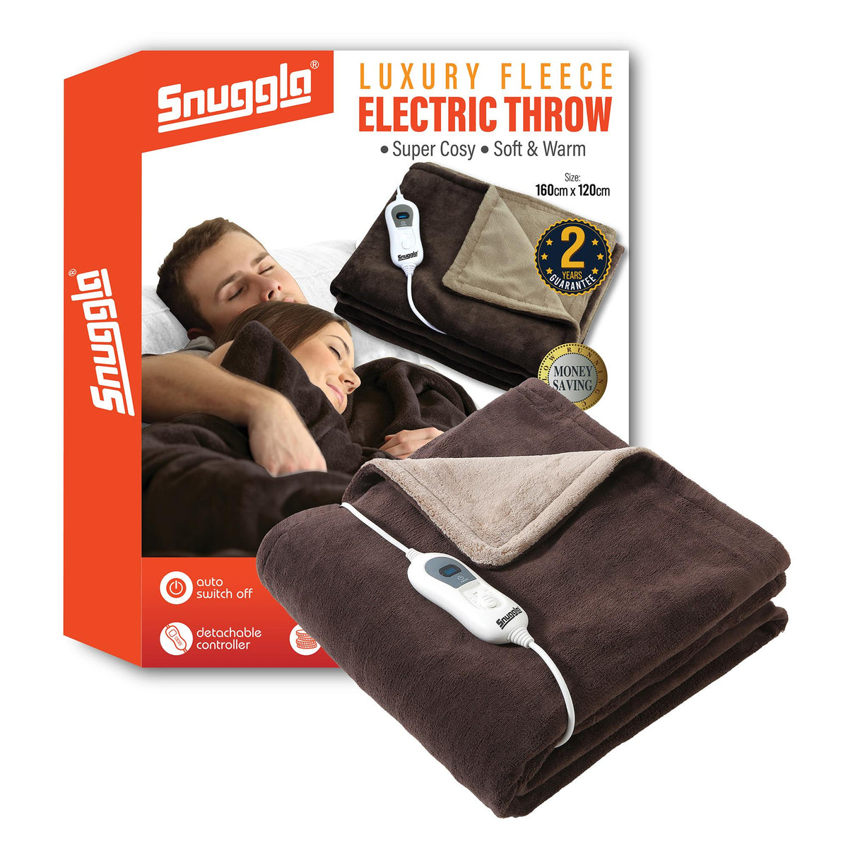 Luxurious Choloate Brown Fleece Heated Electric Throw