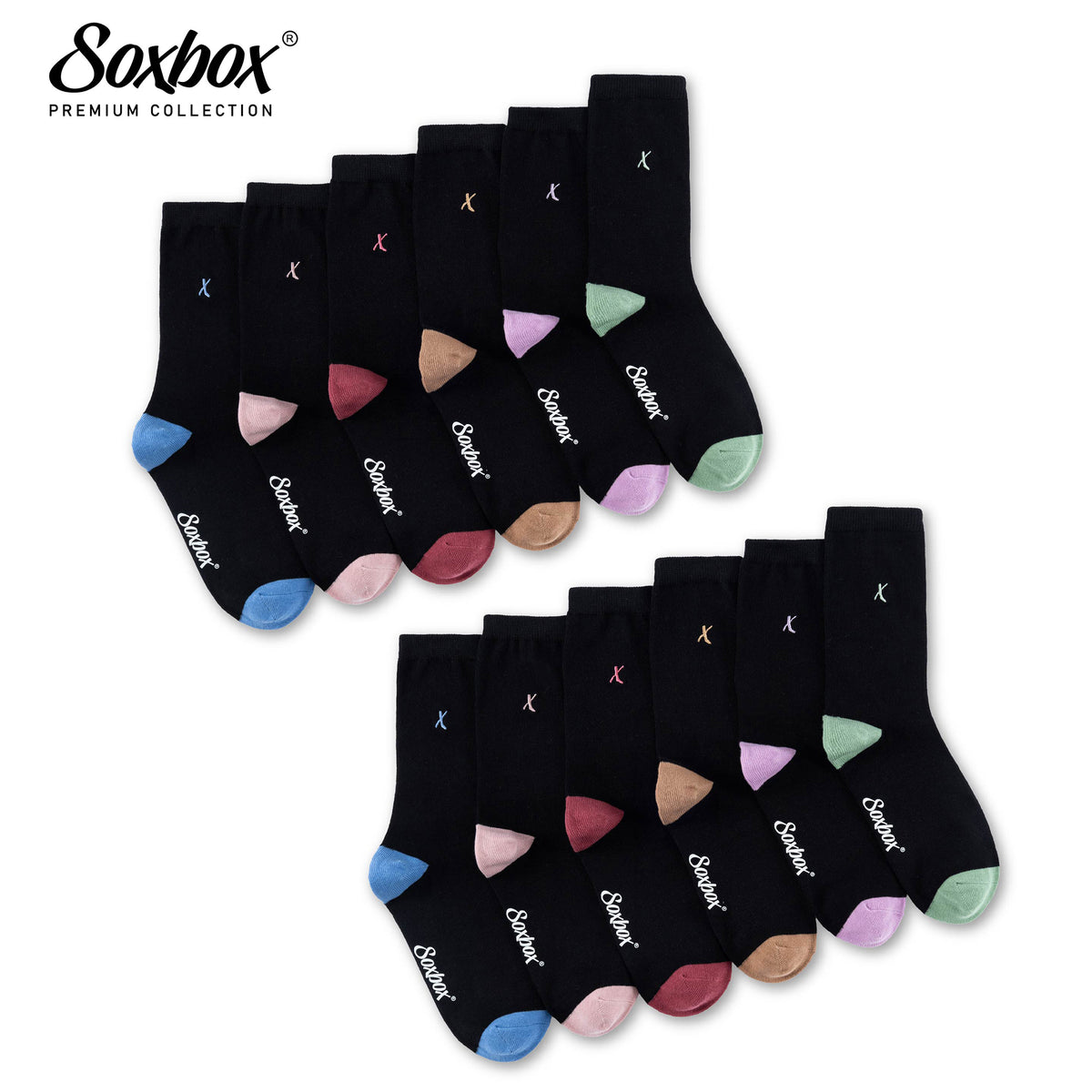 Womens 12 Pack Embroidery Socks - Soxbox