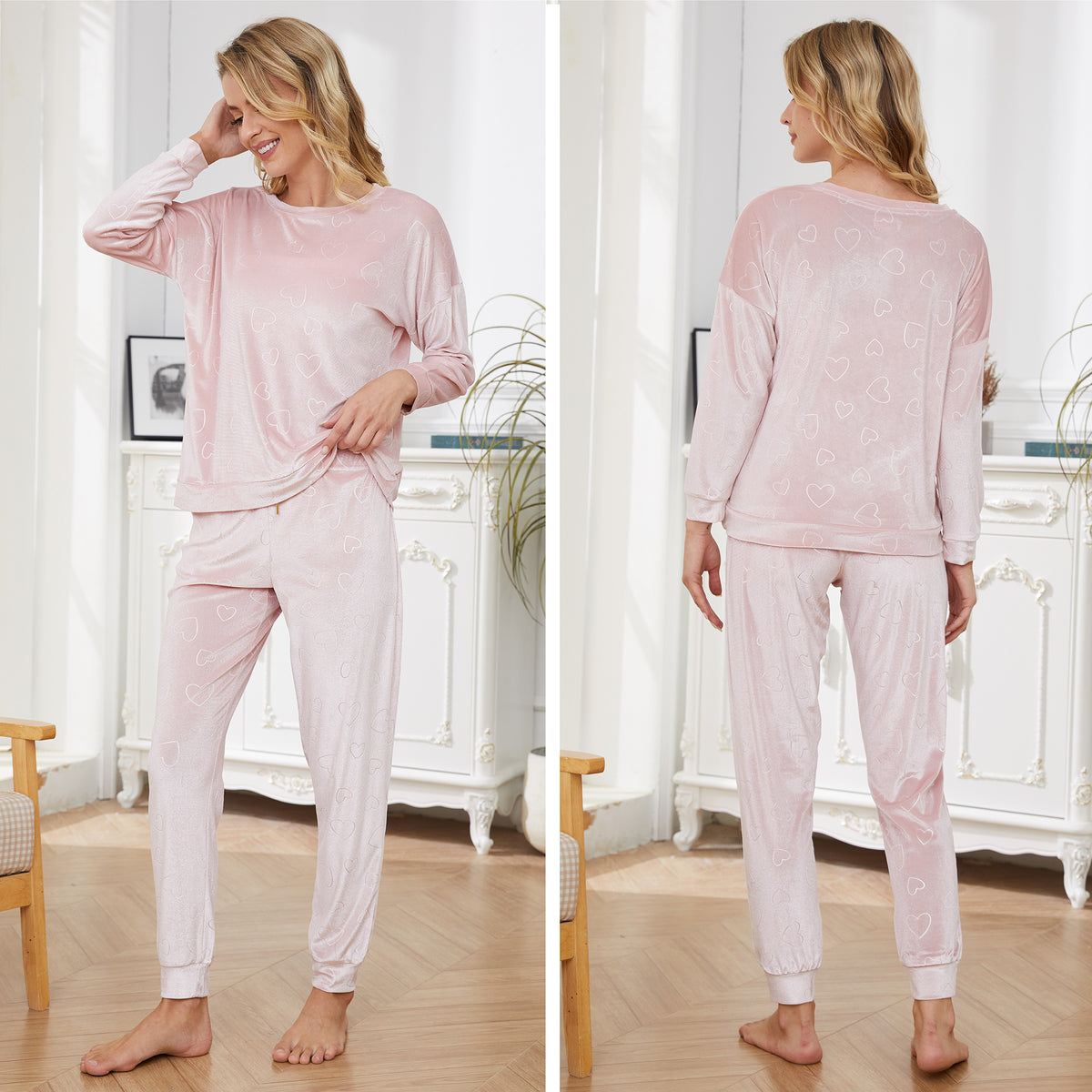 Ladies Supersoft Cosy Pink Hearts Fleece Pyjamas