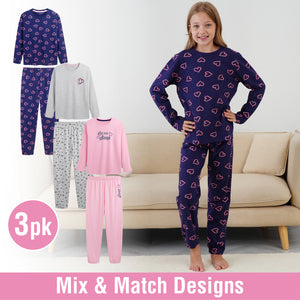 Girls 3PK Sleep LS Long Pyjamas Older