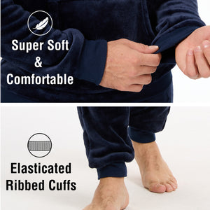 Mens Flannel & Sherpa Lined Black/Red LS Pyjamas Set 