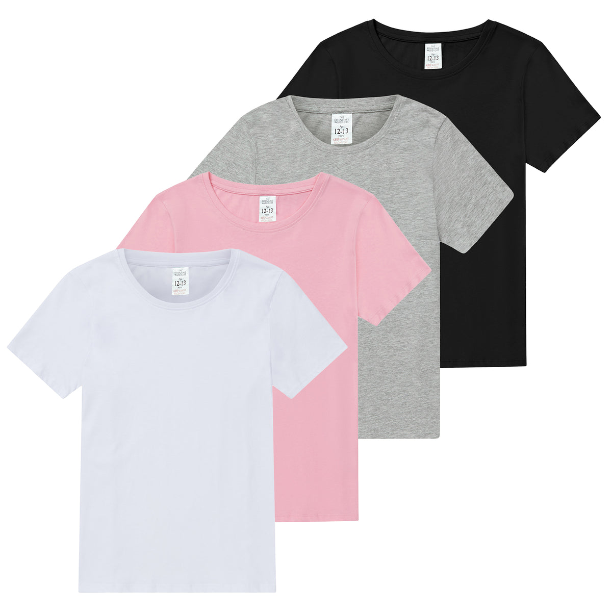 Girls 4 Pack T-Shirt Pink/White - Ages 8-13