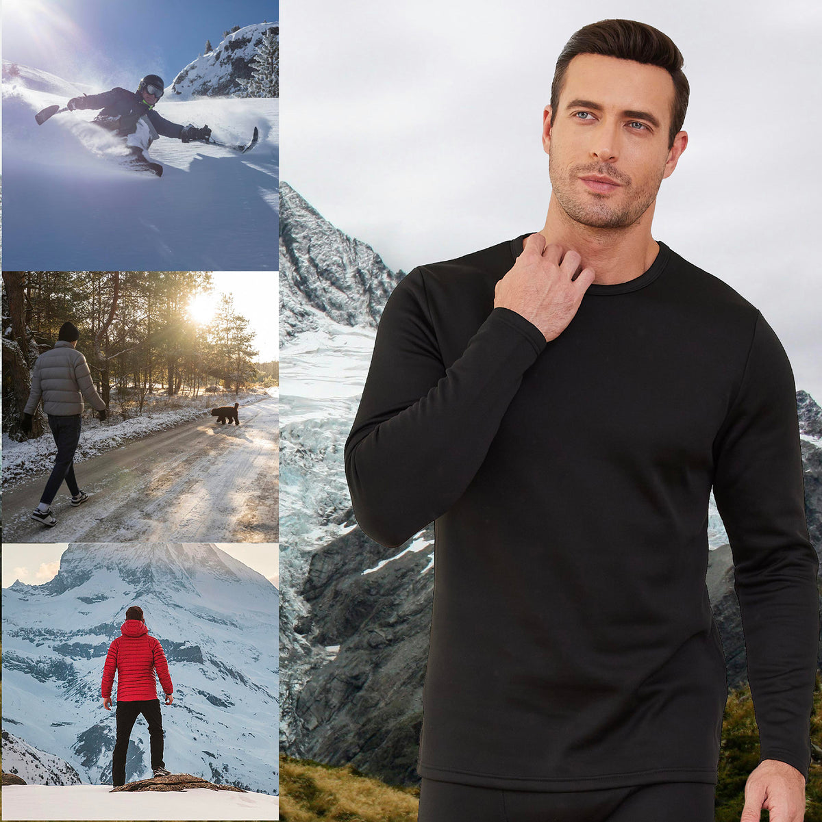 2PK Mens Thermal Underwear Black