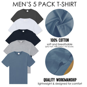 Mens 5 Pack T- Shirt Blue Mix 