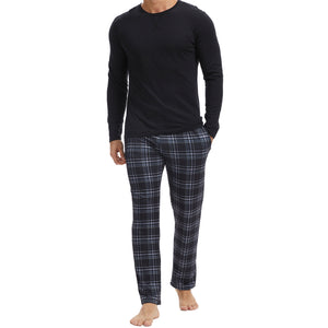 Mens Black Checked Long Sleeve Pyjama Set