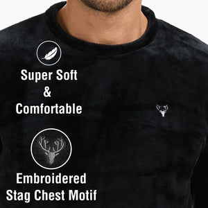 Mens Flannel Fleece Black Pyjama Set 