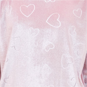 Girls Velour  Pink Hearts Pyjamas Set