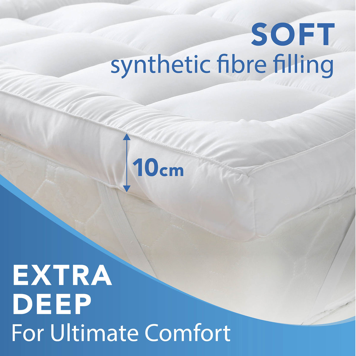 Quilted Mattress Topper with Elasticated Corner Strap White