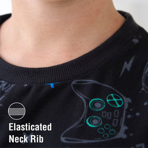 Boys Black Printed Pyjama Set 