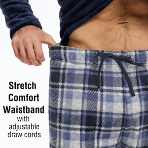 Mens Flannel Fleece Blue Checked Pyjama Set 