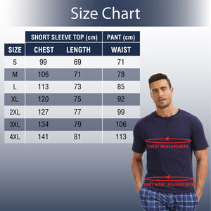 Mens Navy Checked Short Sleeve Long Pyjama Set 