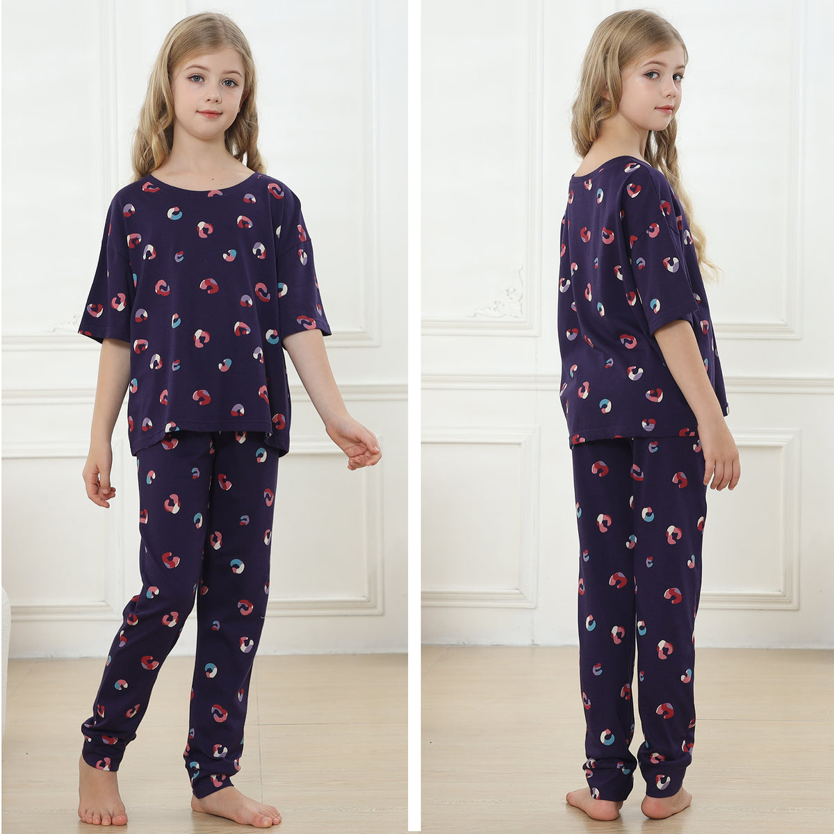 Girls Short Sleeve Multicolour Animal Print Pyjamas
