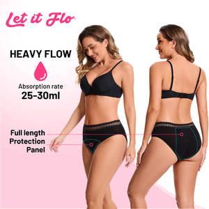 Womens Black 1 Pack Period Briefs (Lace)