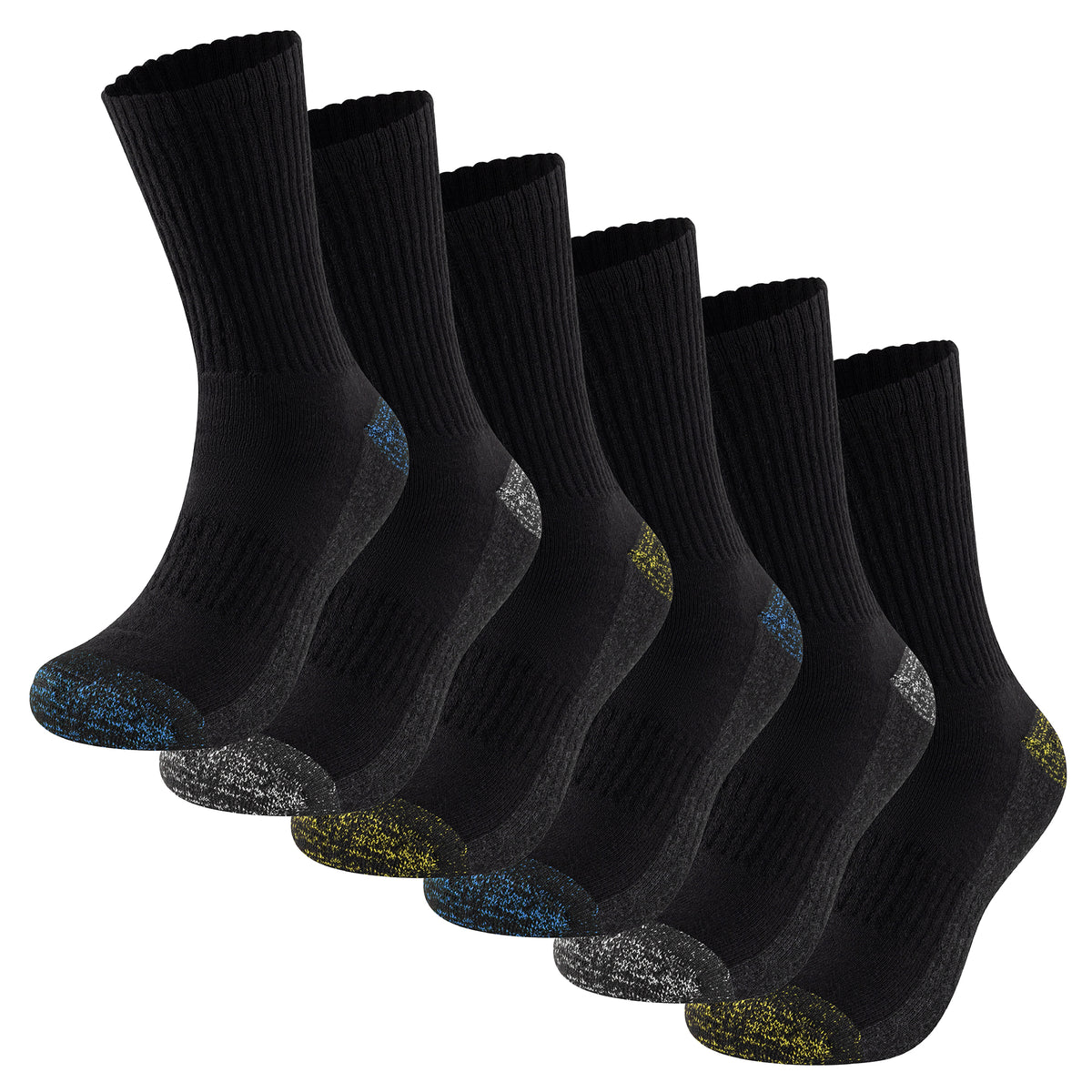 Mens 6 Pack Premium Work Socks (Black Contrast H&T}