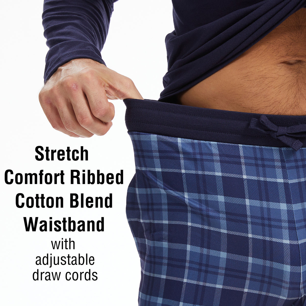 Mens Navy Checked Long Sleeve Pyjama Set 