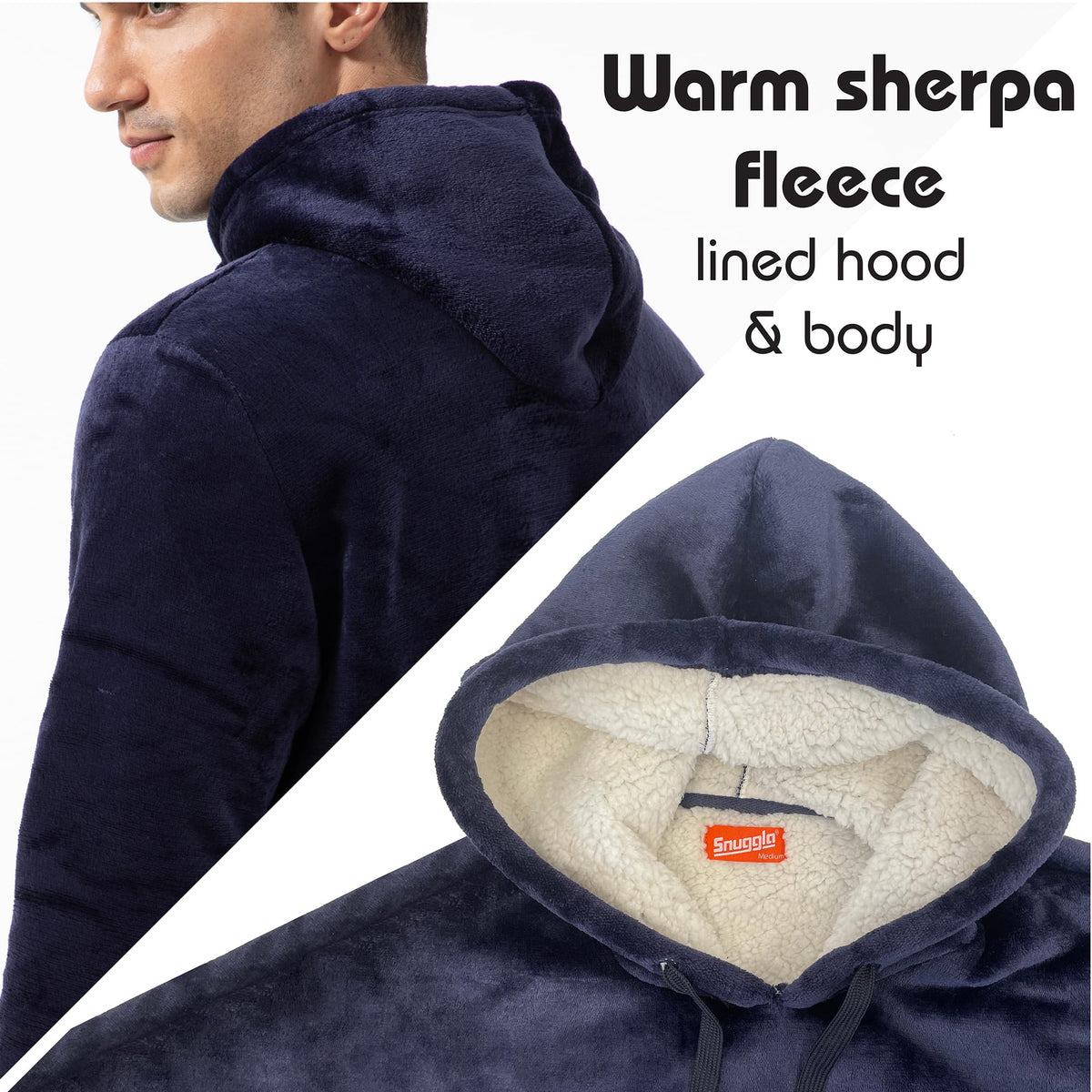 Mens Flannel and Sherpa Lined Navy Pyjama Set 