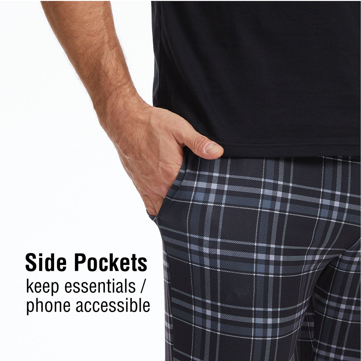 Mens Black Checked  Short Seeve Long Pyjama Set 