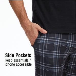 Mens Black Checked  Short Seeve Long Pyjama Set 