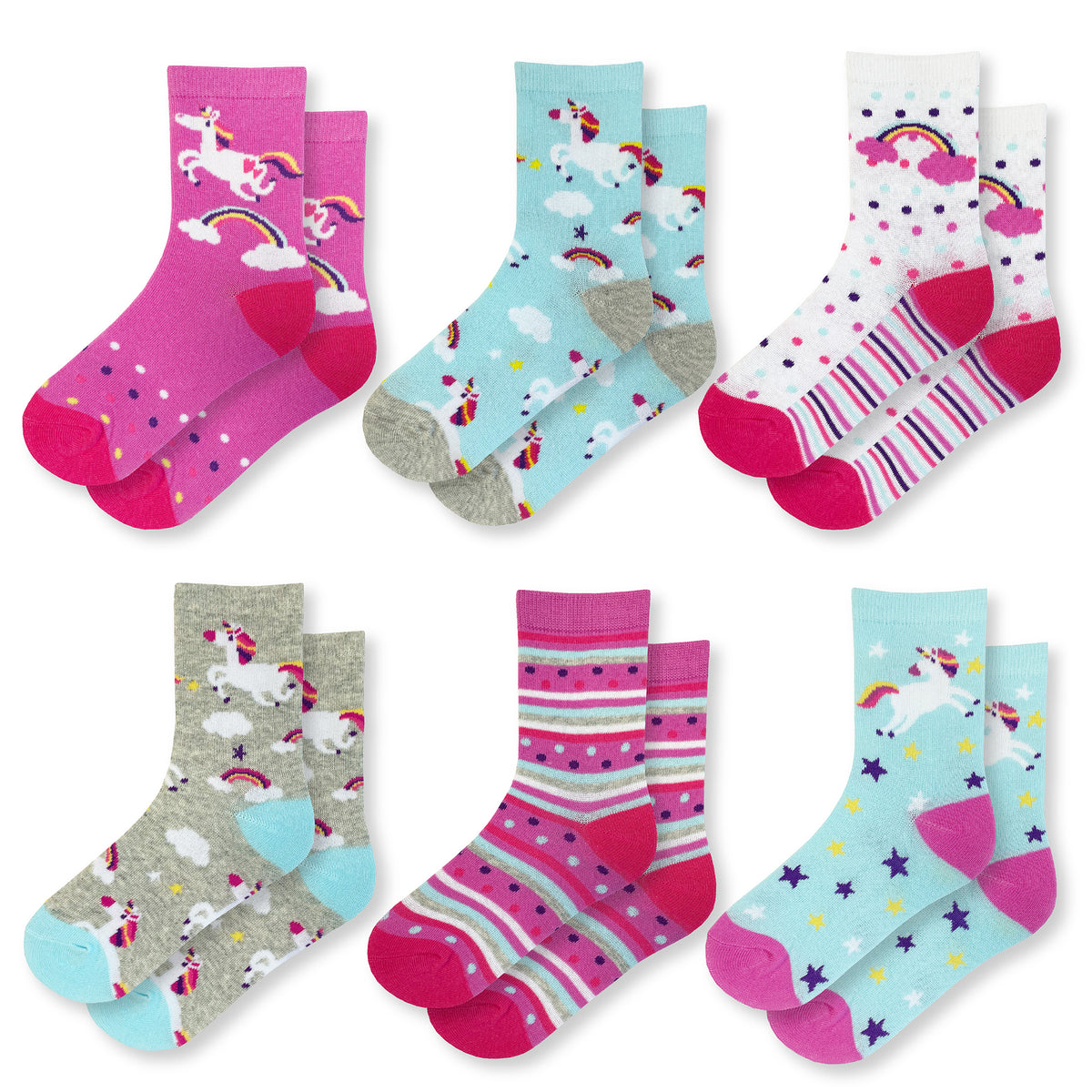 Girls 6 Pack Design Socks Spots/Unicorn