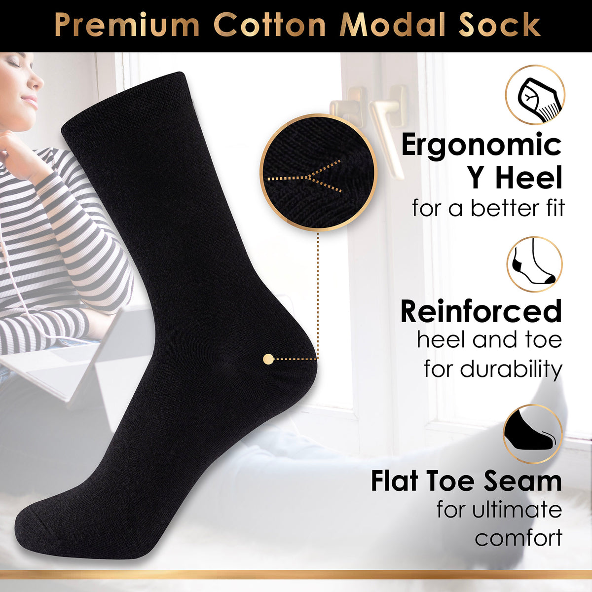 Black 6 Pack Mens Premium Modal Blend Socks