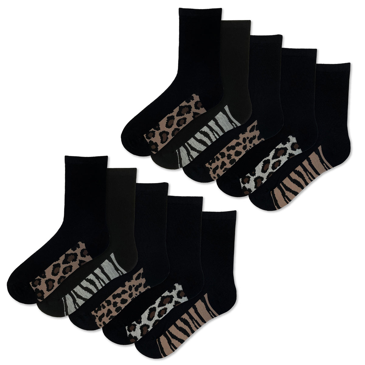 Womens 10 Pack Design Socks (Animal Footbed)