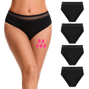 Womens Black 4 Pack Period Briefs (Lace)