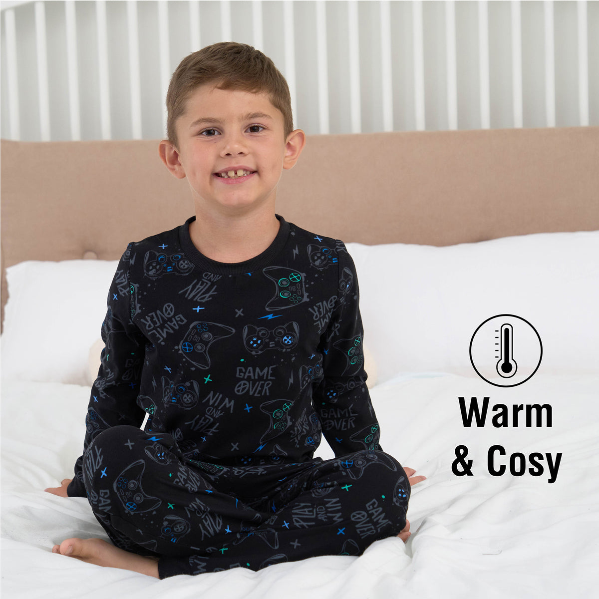Boys Black Printed Pyjama Set 
