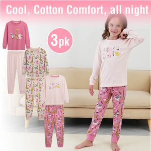 Girls 3PK LS Long Pyjamas Zoo - Younger
