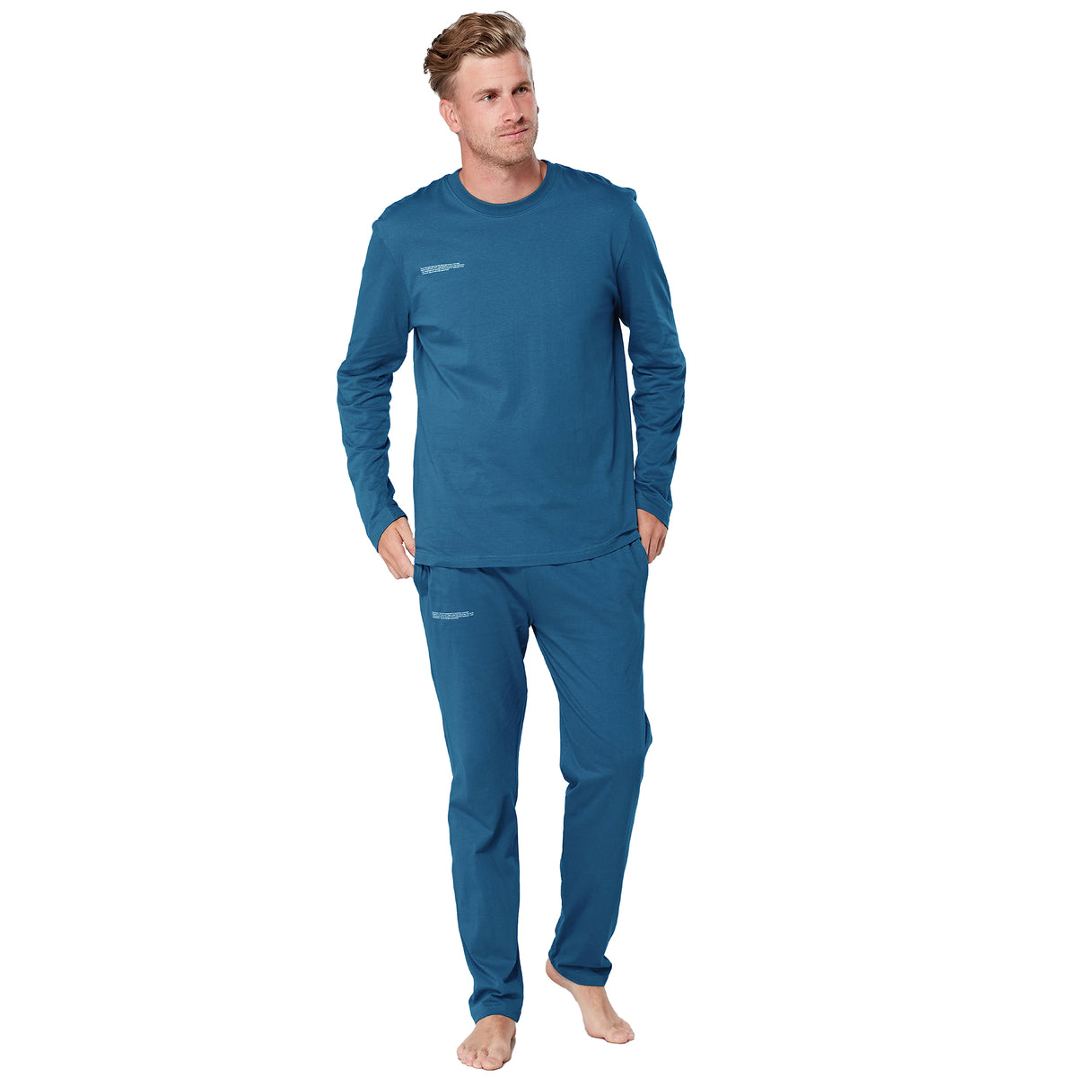 Blue Minimal Print Long Sleeve Pyjama Set 