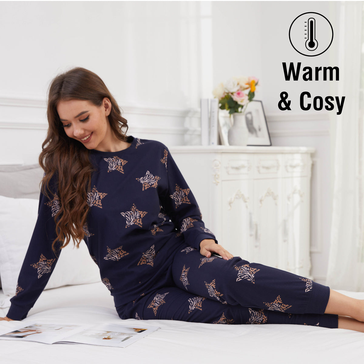 Ladies Star print Fleece Pyjama Set